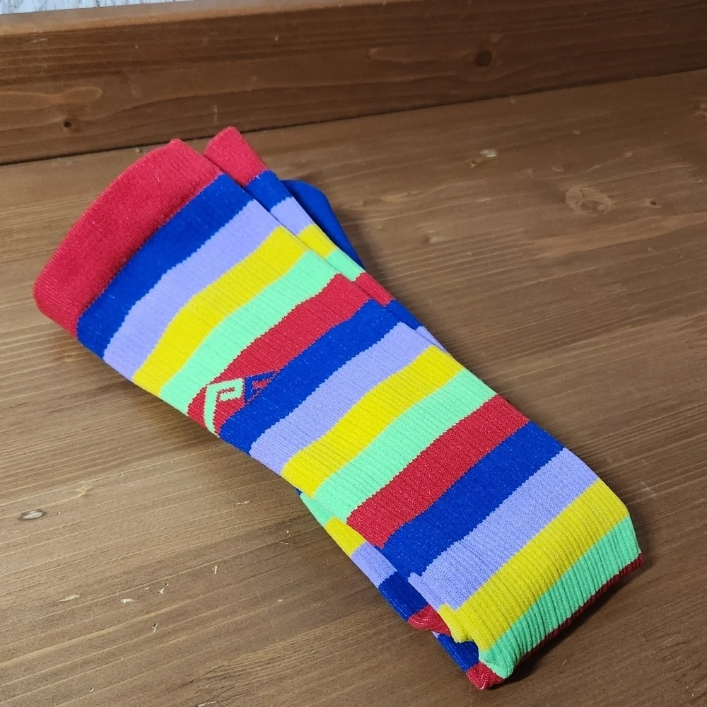 Vibrant Rainbow Pro Compression PC Racer MultiColor Socks With Stripes Size L/XL